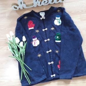 🌿🍒 Crystal Kobe vintage Christmas sweater cardigan size L 🍒🌿